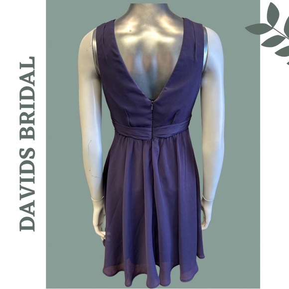🛍️3/$40 David’s Bridal Purple Chiffon Halter Dresss Lined V Back Strap Size 2 - Picture 2 of 6